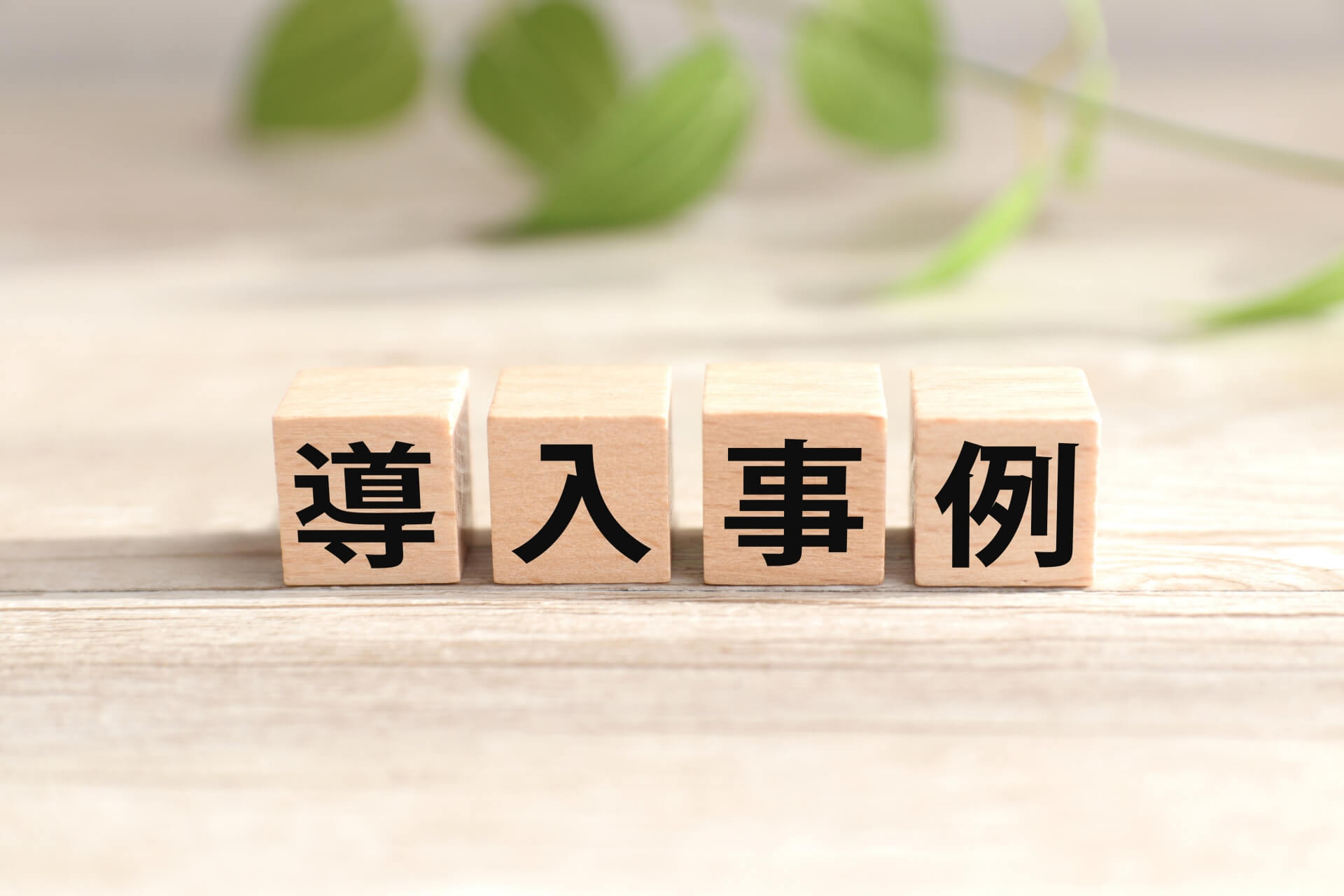 導入事例と木製ブロックが並ぶ